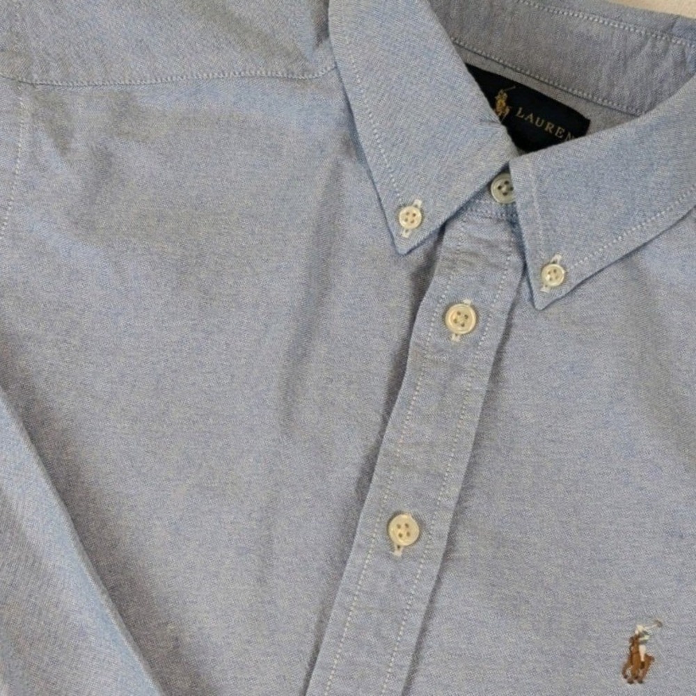 Ralph Lauren Boys Blue Oxford Button Down Shirt Size L 14-16 Long Sleeve Pony